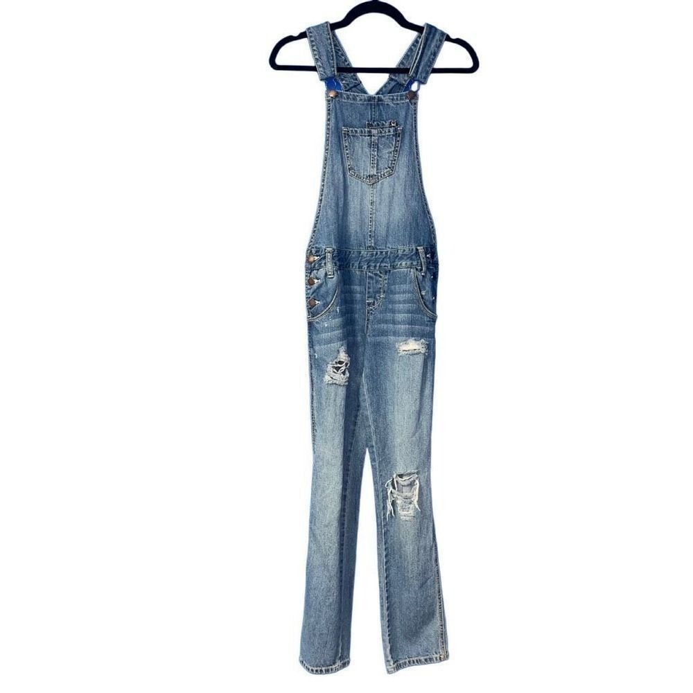 American Rag Cie Womens Distressed Denim Overalls Medium Wash‎ Blue Size 1 Slim